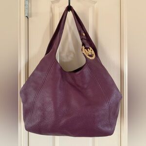 Michael Kors Plum Large Fulton Leather Hobo Bag